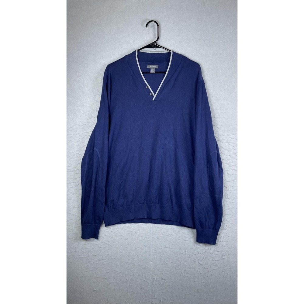 Kenneth Cole Reaction‎ Sweater Mens XL Blue V Neck Henley Knit Pullover Casual